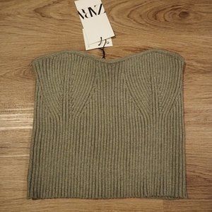 ZARA NWT Strapless Corset Top Sage Green Size Large